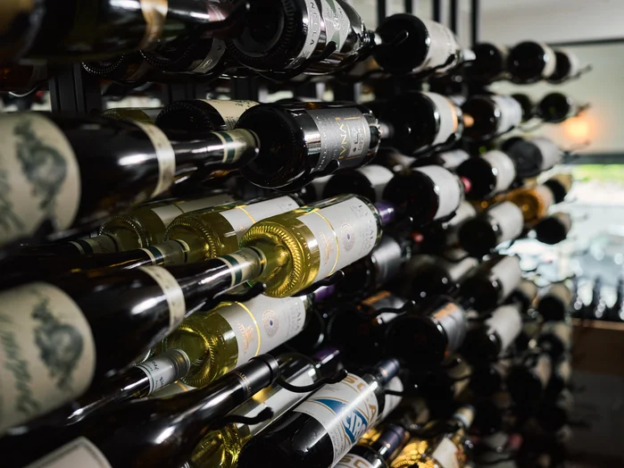 A close up shot in the wine cellar of The Courtney Room