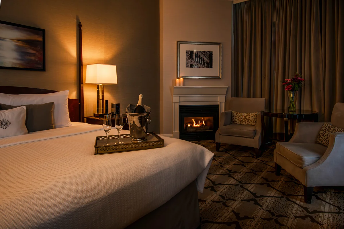 A romantically lit Diamond City room at Magnolia Hotel &amp; Spa