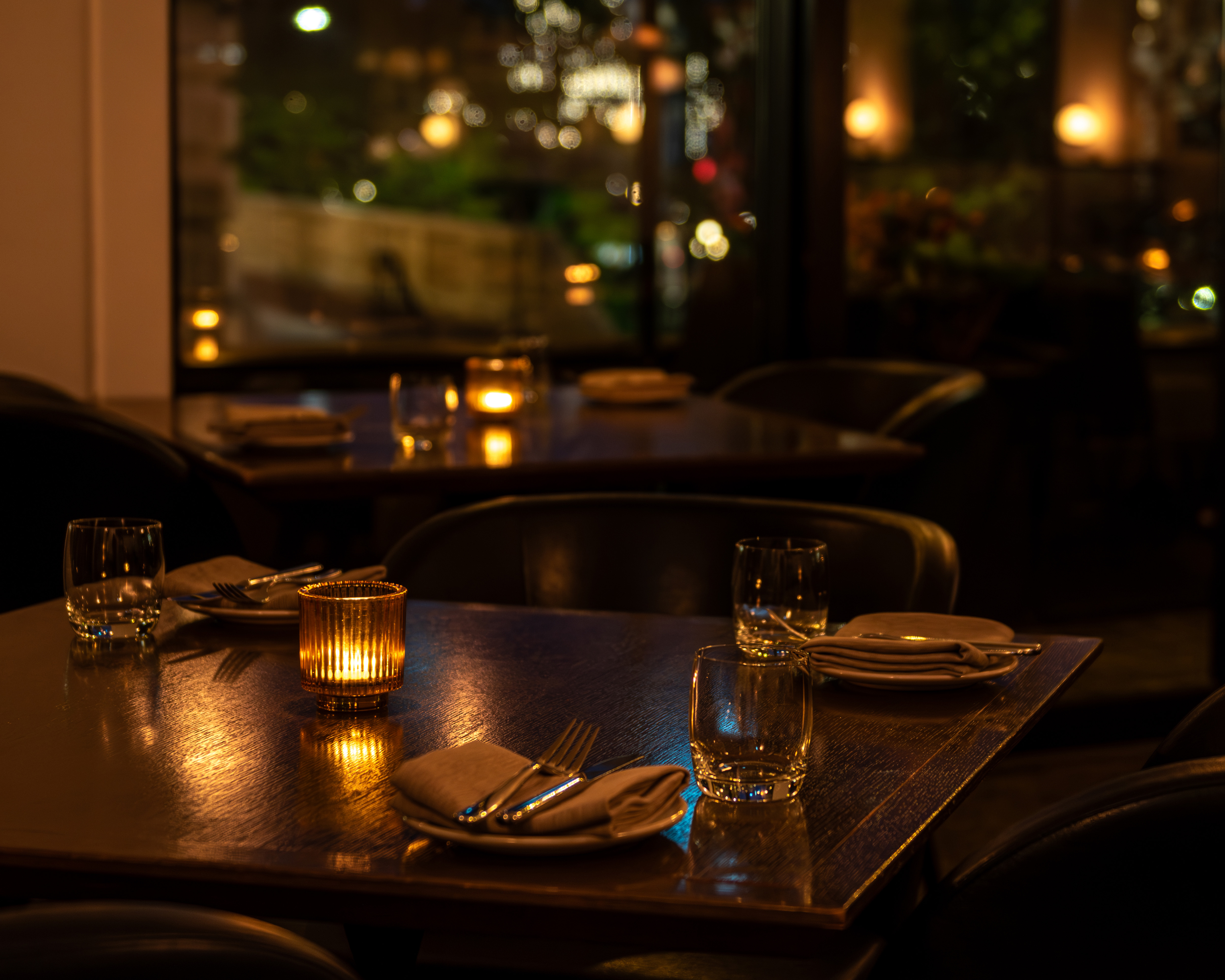 The Courtney Room dining room at night