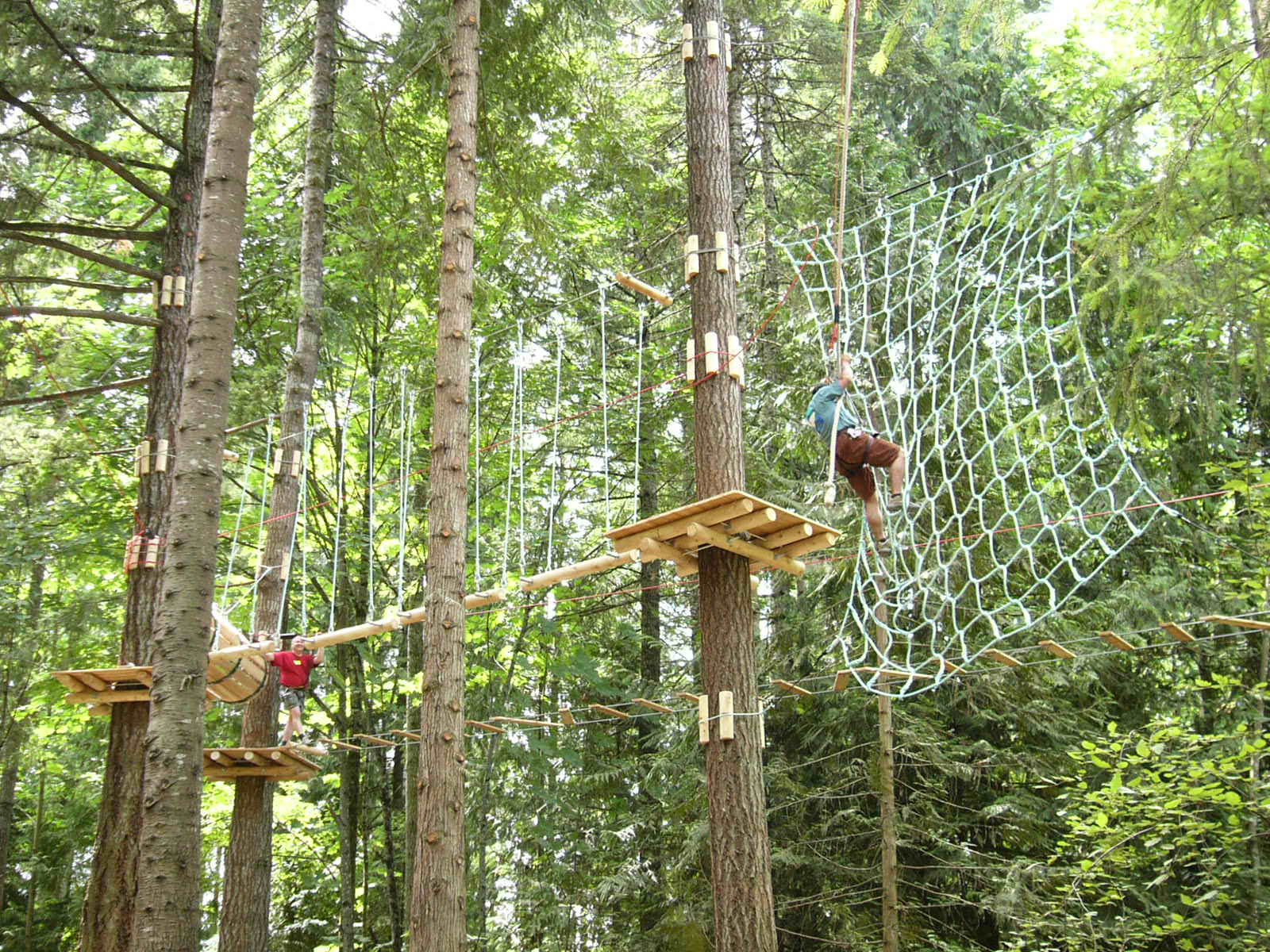 Climbing a rope wall at WildPlay Element Park
